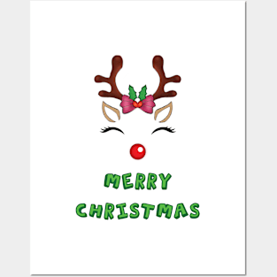 Cute Reindeer Merry Christmas Posters and Art